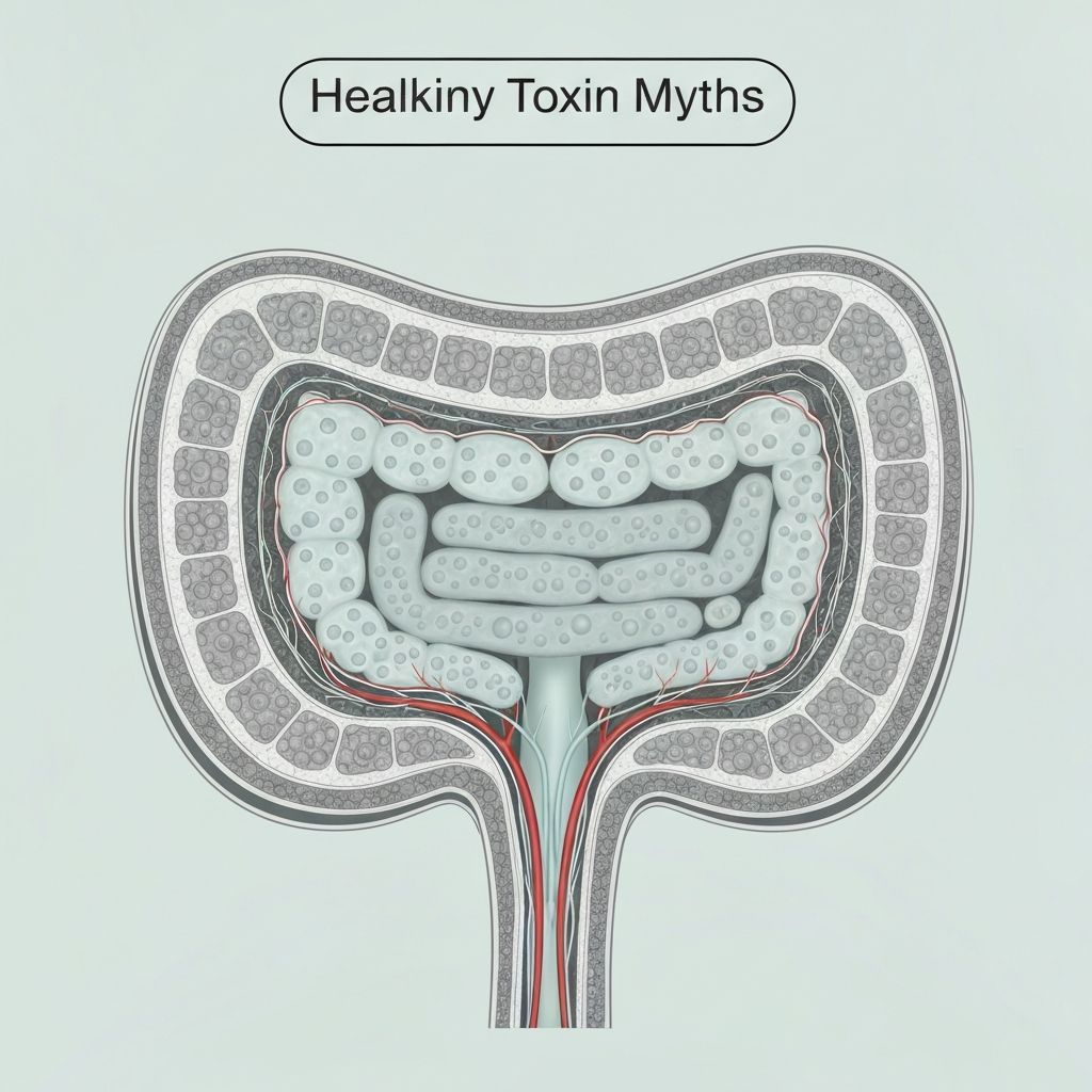 Medical illustration showing healthy intestinal lining and anatomical reality versus detox myths