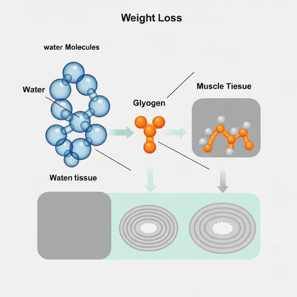 Scientific diagram explaining weight loss composition during fasting